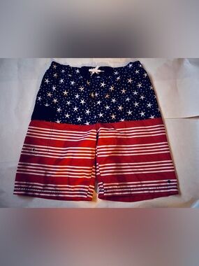 Lucky Brand Red & Navy Star-Stripe Swim Trunks no inside lining XL (18-20)